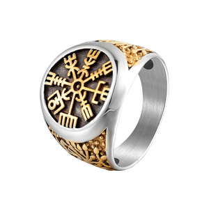 Anillo de acero inoxidable con runas vikingas para hombre, diseño de copo de nieve de dos tonos, joyería de regalo - Product Image 3