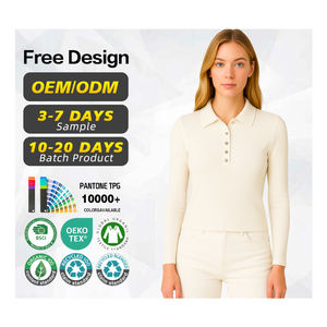 BSCI Certificación Fabricante de prendas de punto logotipo personalizado mujeres Botón Ajuste fino Polo cuello tejido acanalado suéter para primavera otoño - Product Image 1