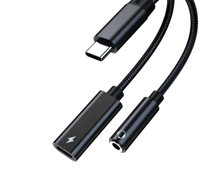 Nylon geflochten 2 in 1 USB C Typ C zu 3,5 mm Kopfhörer Audio Aux Jack & Ladekabel-Adapter Kabel-Wechselrichter