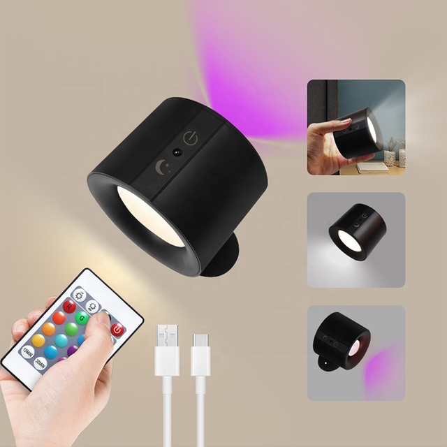 Led Cordless Rechargeable Magnetic Wall Lamp Dimmable 360 Rotation Indoor Wall Light With Remote Control