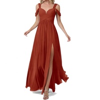 Robe de mariage en mousseline de soie, tenue de demoiselle d'honneur, grande taille, plissée, épaules dénudées, fente avant, couleurs orange