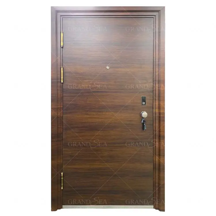 Los bajos precios especiales de grano de madera ghana exterior puerta de seguridad de acero