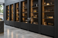 Meja Parfum Matte Black Modern Minimalis untuk Laboratorium Aroma, Meja Pencicipan Minyak Atsiri untuk Toko Konsep