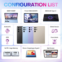 Tablette Enfant Dropshipping Pad 15 Pro Écran Capacitif 11 Pouces Réseau Complet 4G/5G/GSM Quad Core MTK 16+1 To Android 15 Wi-Fi