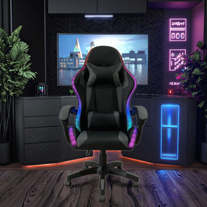 Fauteuil de Gaming Inclinable en Cuir avec Barre Lumineuse LED RGB, Pivotant à 360 Degrés, en PU et Nylon, Vente en Gros Usine, Échantillon Gratuit pour Gamers et Bureaux - Product Image 5