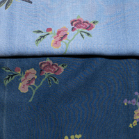 Tissu denim écologique imprimé floral libellule 100% Lyocell, teinture décolorante rose pivoine, couleur vive et résistante, pour filles, 300M MOQ OEM