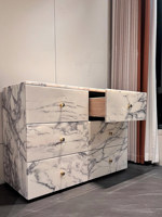 Commode de luxe en marbre Arabescato Viola naturel à 6 tiroirs, armoire de style italien moderne en marbre pour villa