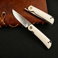Couteau de poche EDC pour le camping et la randonnée en plein air avec manche en os de vache et lame en acier damas cuivré pour la défense personnelle