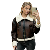 Blouson moto personnalisé pour femme en daim, doublure épaisse en fausse fourrure, style rétro uni, fermeture éclair courte, logo personnalisé