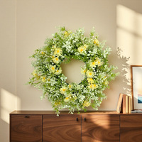 Couronne de printemps artificielle avec marguerites et feuilles d'eucalyptus, mini-couronne de marguerites, accessoires de photographie extérieurs pour Pâques, décoration florale en plastique pour mariage