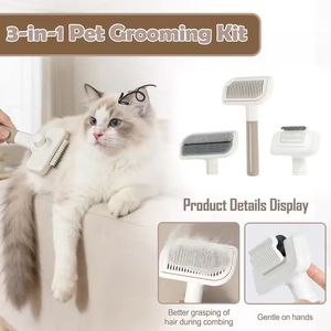 3-In-1 <b>Pet</b> Grooming <b>Brush</b> Kit For Cats Multifunctional Shedding Comb Gentle On Hands Plastic Design - Product Image 1