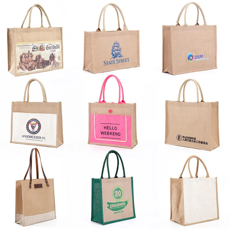 Logotipo personalizado Juta Colorida Praia Promocional Casamento Ecológico Material Tote Compras Juta Bag Com Bolso Com Zíper