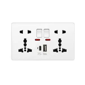 White 10-pin 18W 3.1A port quick charging wall socket, 13A UK electrical socket with switch, universal USB- C wall outlet