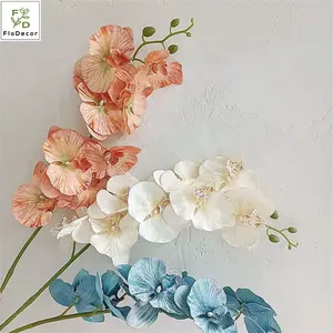 European Style Vintage Silk Phalaenopsis Orchids Flowers Artificial Cream Blue For Party Wedding Home Decoration