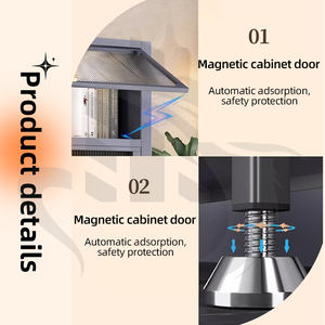 Organisateur de cuisine sur pied avec portes en verre cannelé et panneau perforé, idéal pour les aliments, les articles pour bébés, les petits appareils électroménagers, les fournitures d'usine - Product Image 3