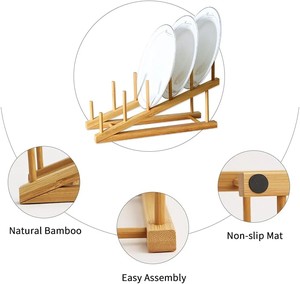 Égouttoir à vaisselle en bois écologique transformable en support de livres ou porte-tasses, idéal pour le comptoir de <span class=keywords><strong>cuisine</strong></span> et les petits appartements - Product Image 4