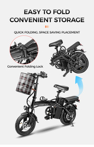 <span class=keywords><strong>Bicicleta</strong></span> Eléctrica Plegable de 48V, Ligera, con Batería de Alta Resistencia, Cuadro de Acero de Alto Carbono, para Adultos y Niños, Scooter para el Hogar - Product Image 2