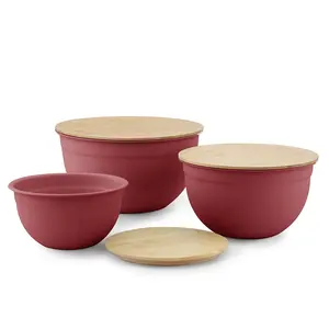 Wholesale Kitchen Salad Bowl Set with Bamboo Lid Stainless Steel Spray the Powder Mixing Bowls