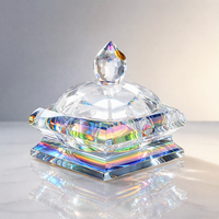 Boîte à bijoux en verre dichroïque à facettes en cristal K9 arc-en-ciel avec couvercle pour ranger bagues et boucles d'oreilles, décoration d'intérieur, cadeau de mariage