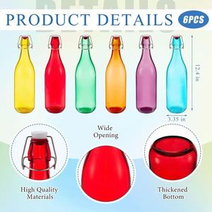 Botellas de Agua de Vidrio con Tapa Abatible de 550/1000 ml, Colores Surtidos, Botellas de <span class=keywords><strong>Vino</strong></span> Selladas, Botellas Decorativas para <span class=keywords><strong>Vino</strong></span> de Frutas y Bebidas, Botellas Vacías - Product Image 4