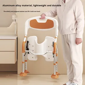 Chaise de toilette pliante en aluminium et plastique pour le chevet Hygiène pour les personnes âgées avec bassin de lit - Product Image 2