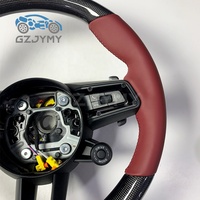 Volant en fibre de carbone pour Porsche 911 992, cuir rouge bordeaux, surpiqûres rouges, sans logo, personnalisation sportive