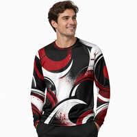 T-shirt à manches longues 3D AOP 100% Polyester Popeline Sublimation Séchage rapide Col rond Cercles rouges Streetwear Automne Vente en gros