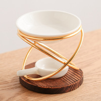 Diffuseur de parfum non électrique en métal, chauffe-huile essentielle, chauffe-cire pour bougie, chauffe-cire pour bougie chauffe-plat, brûleur d'huile essentielle avec plateau en bois