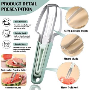 Coupe-pastèque manuel 3-en-1 en acier inoxydable de qualité alimentaire avec fourchette, facile à nettoyer - Product Image 2