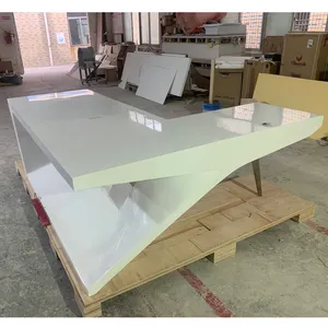 Mesa de escritório, tamanho grande branco puro de superfície sólida mesa de escritório novo design executivo móveis de escritório tabela