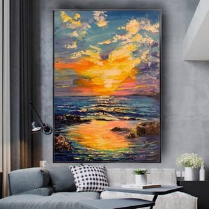 Decorazione Murale per Interni, Dipinto a Olio 100% Fatto a Mano, Poster su Tela Texturizzata Art Déco, Dipinto Decorativo di Paesaggio Marino per Soggiorno - Product Image 1