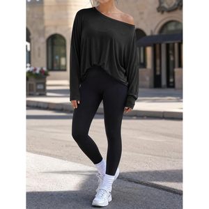 Hauts pour femmes à épaules dénudées, coupe oversize, manches longues, style crop top, coupe ample, manches chauve-souris, couleur unie, décontracté, basique, longueur standard - Product Image 5