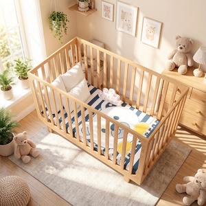 Lit bébé scandinave en bois massif avec barrières <span class=keywords><strong>de</strong></span> sécurité et tiroir <span class=keywords><strong>de</strong></span> rangement convertible en lit d'enfant - Product Image 4