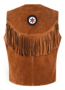 Chaleco de Hombre Personalizado 100% Cuero Genuino de Ante Color Bronceado con Flecos, Detalle de Flecos, Marca Privada, OEM, Venta al por Mayor, Estilo Urbano de Moda - Product Image 4