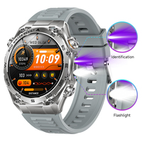 Nouveautés directes d'usine, montre intelligente robuste pour l'extérieur AK105, écran 1,53 pouces, batterie 1000 mAh, étanche IPX8, lampe torche LED, boussole AI
