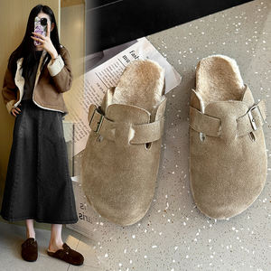 Sabots d'hiver 2002-11, tongs plates à bout fermé, liège, doublure en fourrure, pantoufles légères et fourrées pour hommes et femmes, décontractées, intérieur/extérieur - Product Image 2