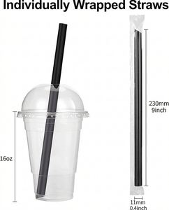 Pajitas desechables para té de burbujas, negras, sin BPA, de 9 pulgadas, 11 mm de diámetro extra ancho, empaquetadas individualmente, 2000 unidades (100 piezas * 20 paquetes) - Product Image 2