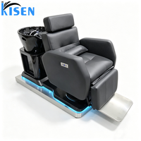 Kisen Fauteuil de lavage moderne en plastique pliable pour salon, en similicuir, avec bac de lavage électrique, station de lavage de cheveux pour salon