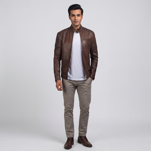 Complete Zipper Genuine <b>Leather</b> Vintage Style Varsity <b>Jacket</b> for <b>Men</b> Breathable 320g Fabric Price - Product Image 1