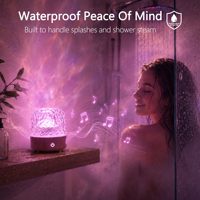 Lampe de Douche Étanche Personnalisable 16 Couleurs avec Haut-Parleur Bluetooth Rechargeable et Projecteur Vague Océanique pour Spa, Massage et Relaxation