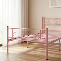 Cadre de lit en métal rose moderne, taille double, plateforme en acier, lit en fer robuste avec forme de cœur pour chambre d'enfants ou de filles