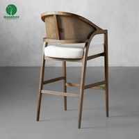 Moontree Furniture Nordic Mid Century Rotin Back Counter Chaises de bar hautes en bois de frêne massif Tabouret de bar pour cuisine restaurant