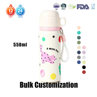 Botella de Agua con Aislamiento al Vacío de Dibujos Animados para Niños de 550 ml, Acero Inoxidable 316, a Prueba de Fugas, con Cordón de Mano, Termo, Impresión de Logotipo Personalizado
