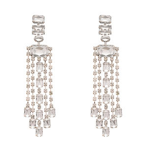 Pendientes exagerados de gama alta europeos americanos, pendientes de borla geométrica con flores incrustadas de diamantes, moda transfronteriza - Product Image 5