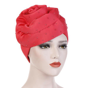 Mode femmes <span class=keywords><strong>Bonnet</strong></span> avec fleur à volants musulman Turban perle perlé<span class=keywords><strong>e</strong></span> perte de cheveux chapeau tête enveloppement Cancer chimio chapeau mode <span class=keywords><strong>Bonnet</strong></span> 50% - Product Image 2