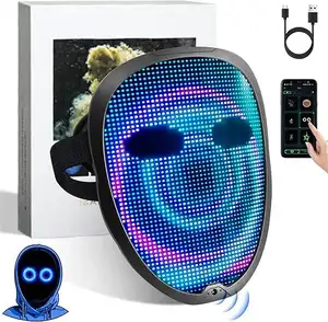 Horror thriller Halloween brillante aplicación estándares cara LED máscara Bluetooth Halloween fiesta recargable LED máscara