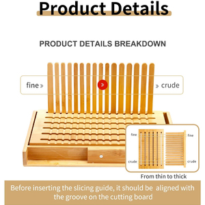 Guías de rebanado de grosor y ancho ajustables, tabla de cortar pan de bambú con bandeja para migas, cortador de pan para pasteles, bagels - Product Image 4