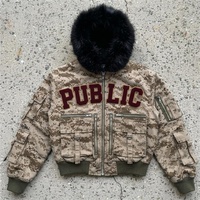 Veste bomber camouflage sur mesure pour homme, fabriquée par un fabricant OEM, à capuche, doublée de fausse fourrure, brodée en chenille, coupe-vent, veste décontractée d'hiver