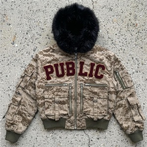 OEM Manufacturer Custom Camouflage Bomber <b>Jacket</b> <b>Men</b> Hooded Faux <b>Fur</b> Lined Chenille Embroidered Windproof Winter Casual <b>Jacket</b> - Product Image 1