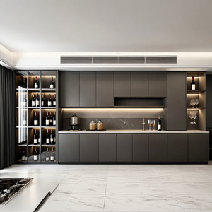 Meubles de cuisine italiens minimalistes noir mat, îlot ouvert en acier inoxydable sur mesure, fabricant d'armoires intégrées - Product Image 3